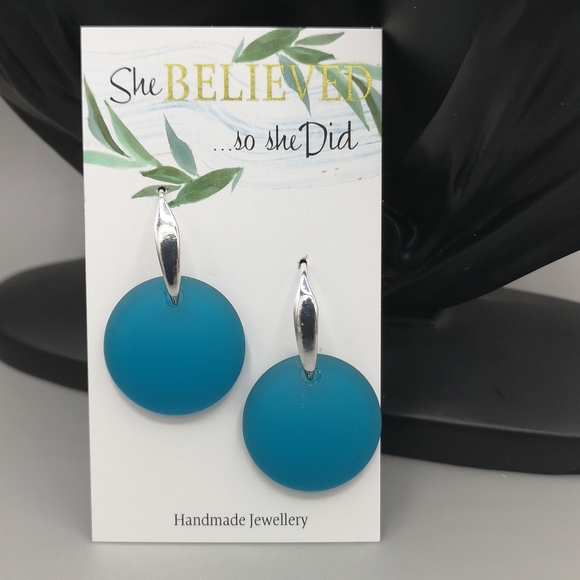 Teal Blue Glass Earrings - Picture 1 of 3